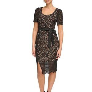 Kensie Lace Scoop Neck Short Puffed Sleeve Sheath Dress  Size 14